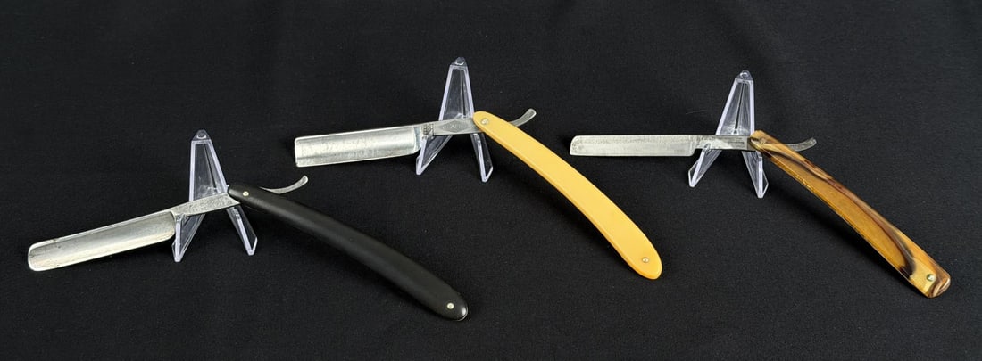 Collection Of Antique Straight Razors: Three total. Longest is 6 1/4" long closed.
