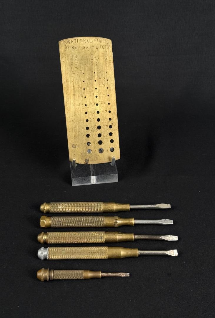 Brass Handle Screwdrivers & Screw Gauge Plate: Nice grouping