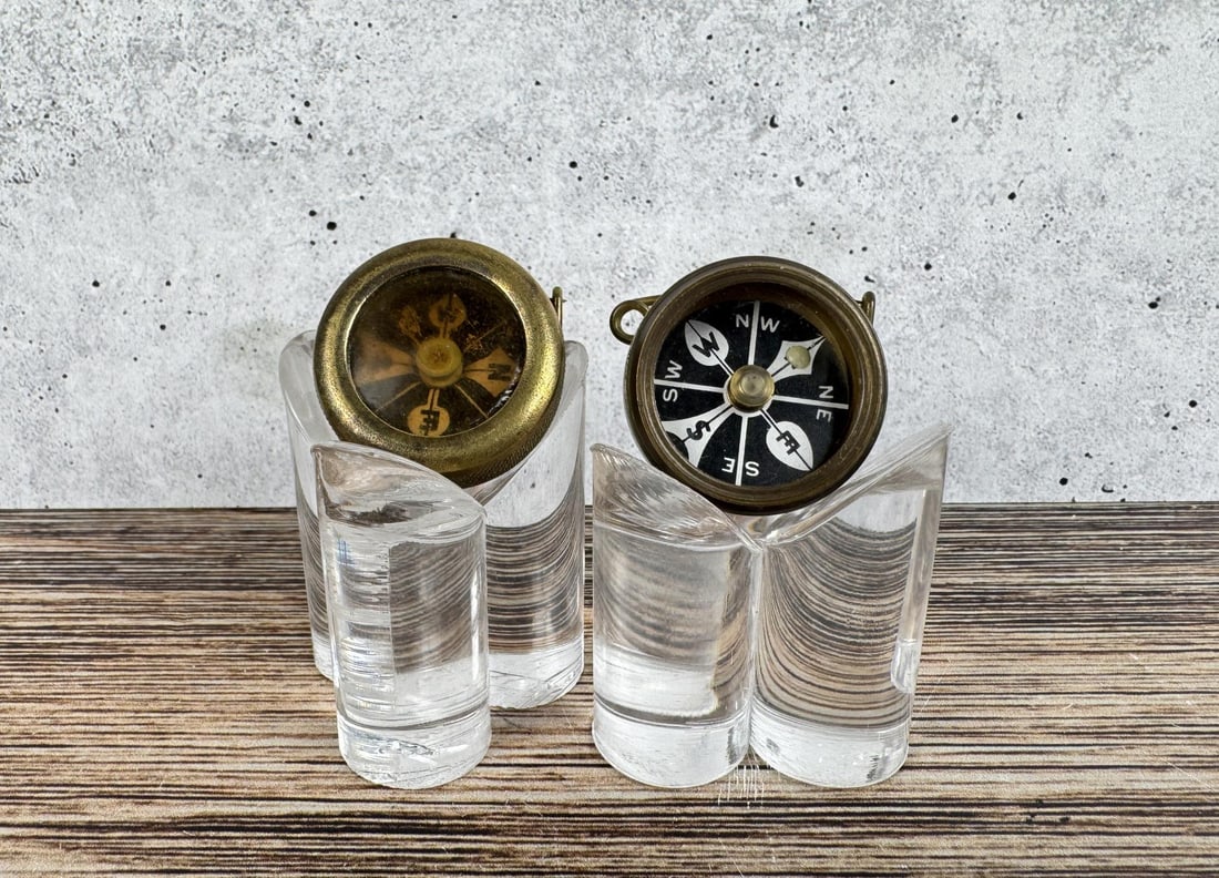 Marbles Brass Hunting Pin On Compasses: Two total. 1 1/4" in diameter.