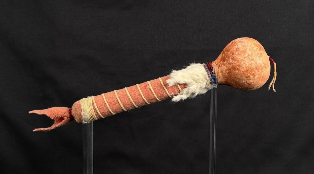 Pueblo Native American Indian Gourd Dance Rattle: Second half of the 20th Century. 13 1/2" long.