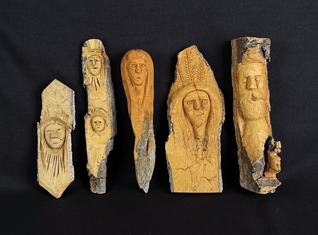 Montana Cottonwood Folk Art Wood Carvings: Largest is 8" tall.