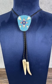 Montana Crow Indian Porcupine Elk Horn Bolo Tie
