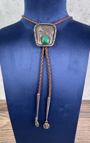 Navajo Sterling Silver Malachite Bolo Tie