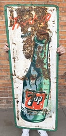 1960s Tall Fresh Up 7up Embossed Metal Sign