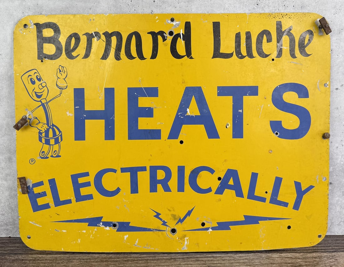 Willie Wirehand Electric Heat Metal Sign Ohio: Bernard Lucke Heats Electrically Sign, 18" by 24".