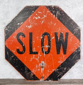 Montana Road Construction Slow Stop Metal Sign