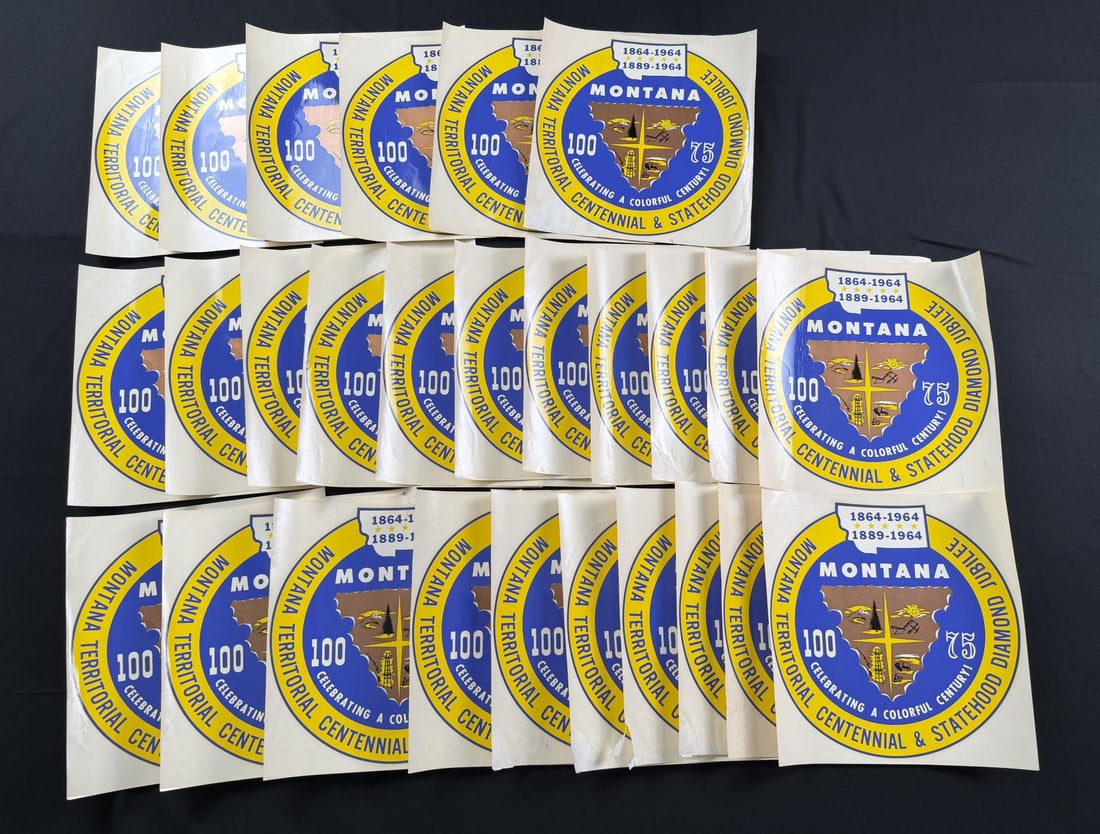 1964 Montana Territorial Centennial Decals: 27 total. 11 1/4" by 11 1/4"