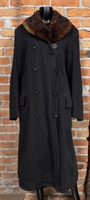 Antique Barnstormer Fur Collar Trench Coat