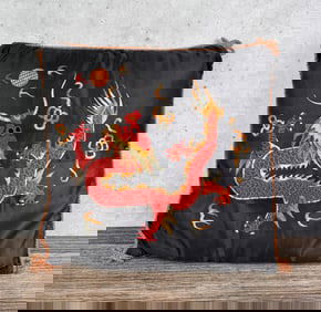 Antique Chinese Silk Dragon Embrodiered Pillow