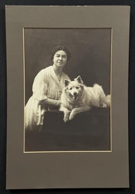 Antique Sepia Tone Photo of Woman with Dog