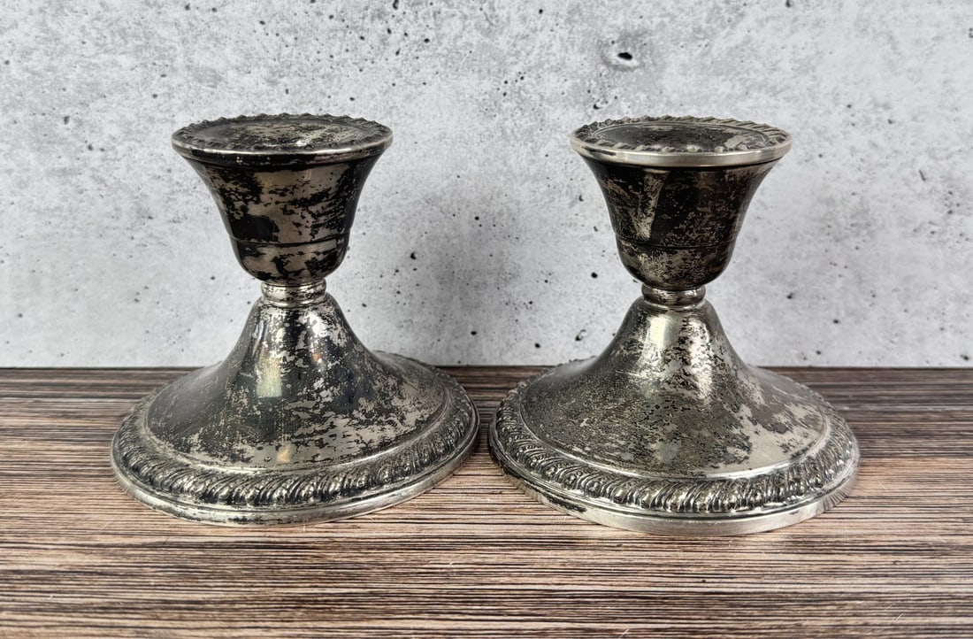 Weighted Sterling Silver Candlesticks: 3" tall.