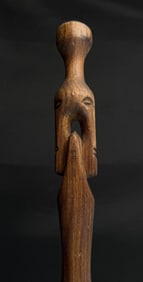 Folk Art Carved Double Face Walking Stick Cane