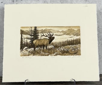 William Gamradt The Challenge Elk Etching Print