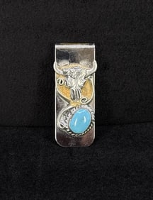 Navajo Nickel Silver Turquoise Money Clip