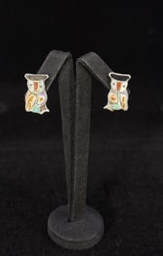 Zuni Sterling Silver Stone Inlaid Owl Earrings