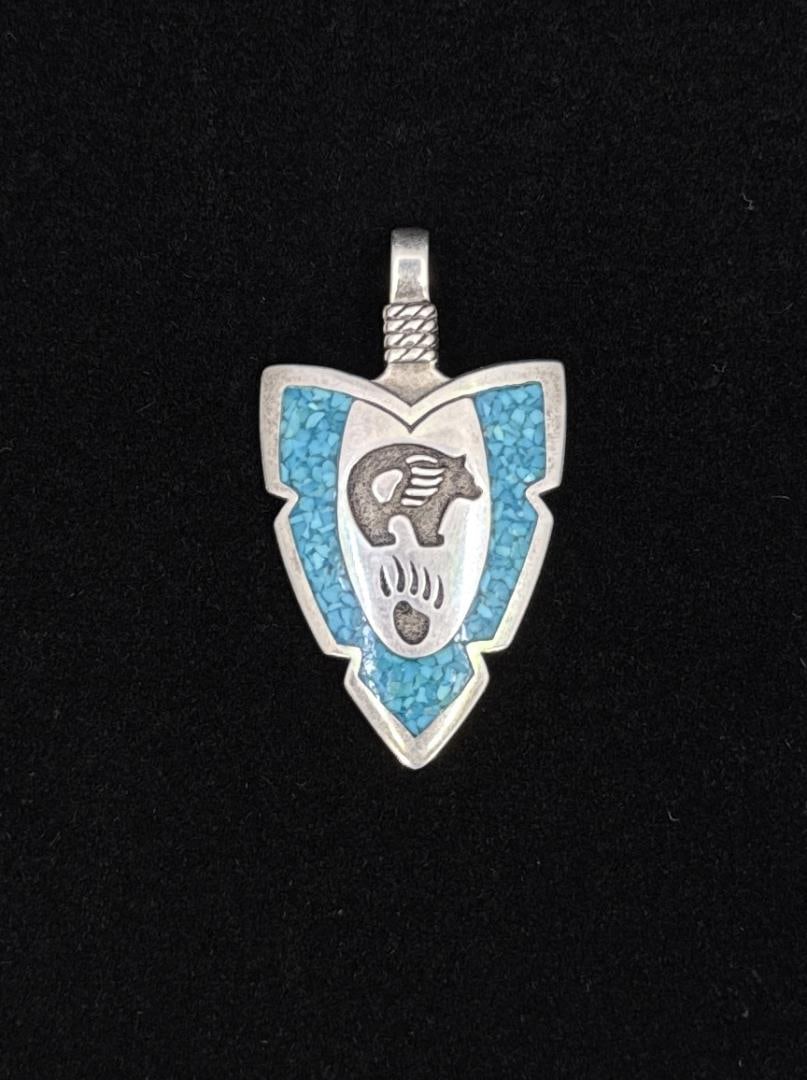 Navajo Sterling Silver Turquoise Arrowhead Pendant: 19.05 grams. 2 1/8" long.