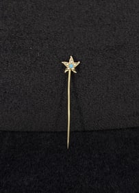 10k Gold Seed Pearl Turquoise Stick Pin