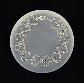 Sterling Silver Marcasite Heart Braclet