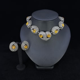 Napier Costume Jewelry Cut Steel Necklace Earrings