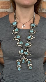 Navajo Turquoise Squash Blossom Necklace