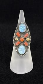 Navajo Sterling Silver Larimar Coral Ring