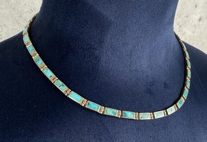 Sterling Silver Turquoise Inlay Necklace