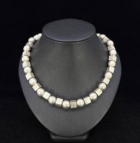Art Deco Geometric Cube Sterling Silver Necklace