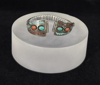 Navajo Sterling Silver Turquoise Coral Watch Band