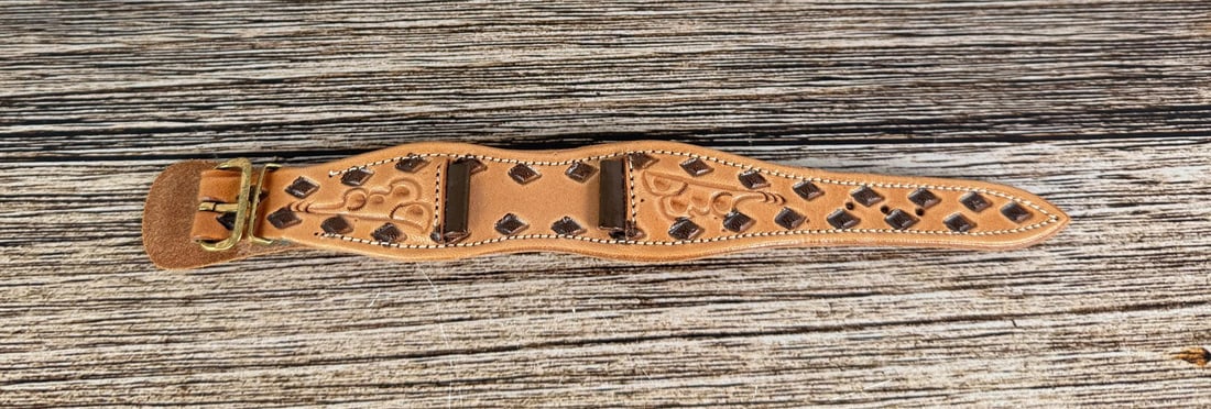 Western Tooled Leather Watch Band Strap: Labeled size small, measures 8 3/8" long and 1" wide.