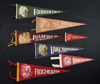 Collection of Indian Head Souvenir Felt Pennants