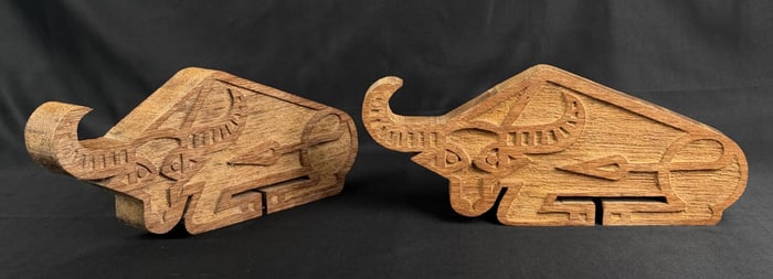 Mid Century Teak Ox Carvings Macmillan Jardine