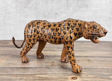 Mid Century Leather Covered Leopard Cheetah