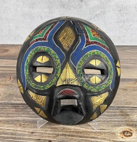 Ghana Africa Baluba Beaded Wood Mask