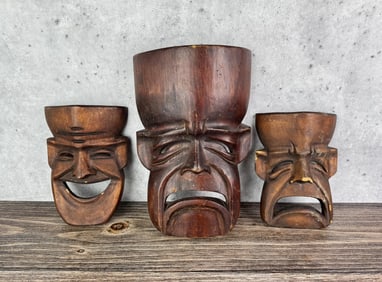 Mid Century Happy Sad Tiki Room Wall Masks
