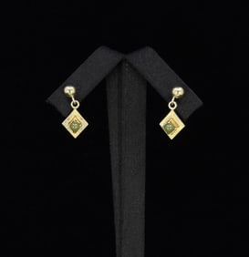 14k Gold Green Jade Earrings