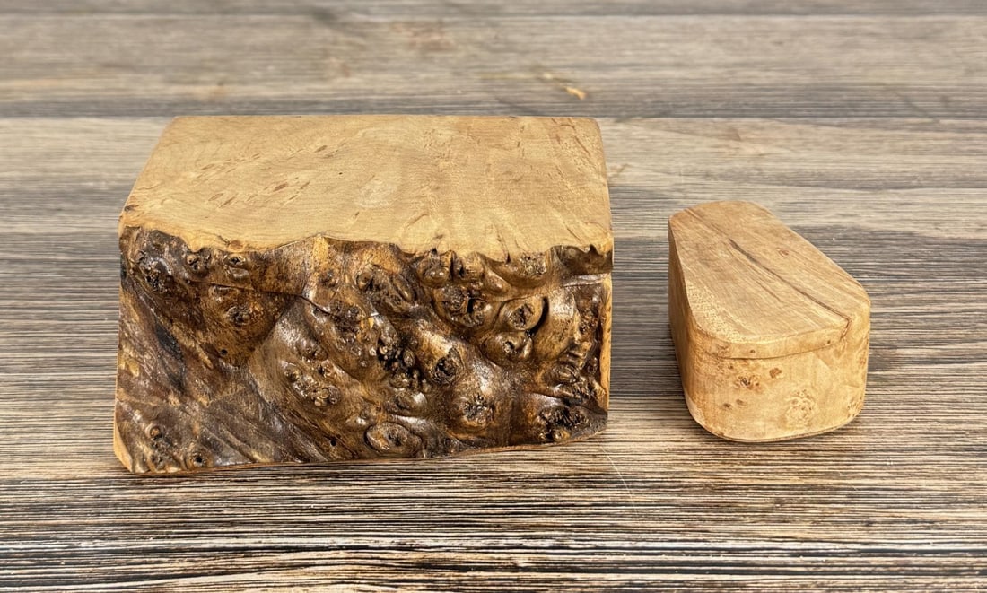 Carved Wood Trinket Stash Boxes: Largest is 5 1/2" by 4 5/8" by 2 3/8"