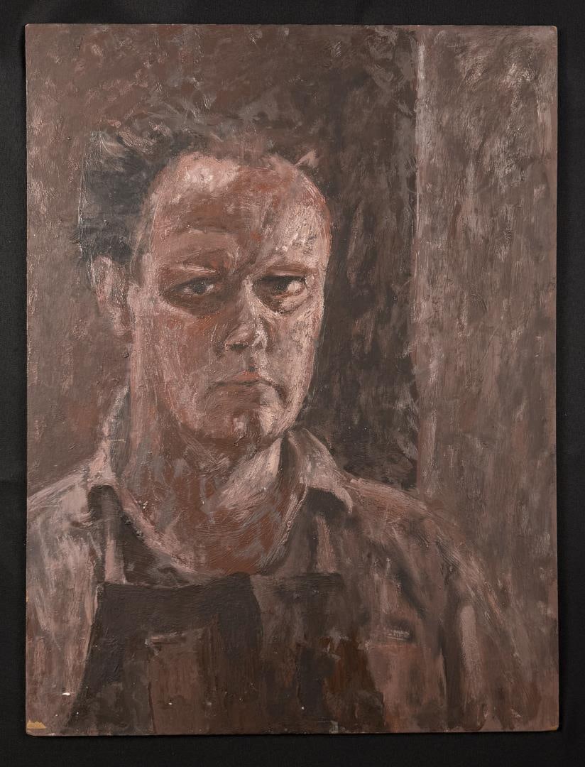 Windsor Utley Self Portrait Painting: Title is Self Portrait. 18" by 24". Oil on Board. Windsor Utley (1920 - 1989) was active/lived in Washington, California. Windsor Utley is known for Abstract expression. The following information was