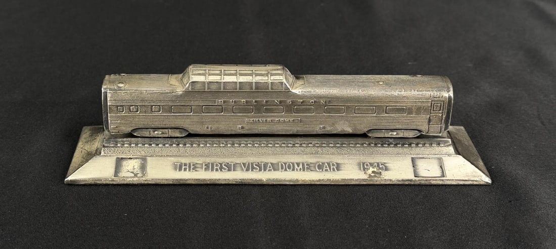 First Vista Dome Car Burlington 1945 Paperweight: Nice Example. 7 3/8" by 2 1/8" by 1 3/4"