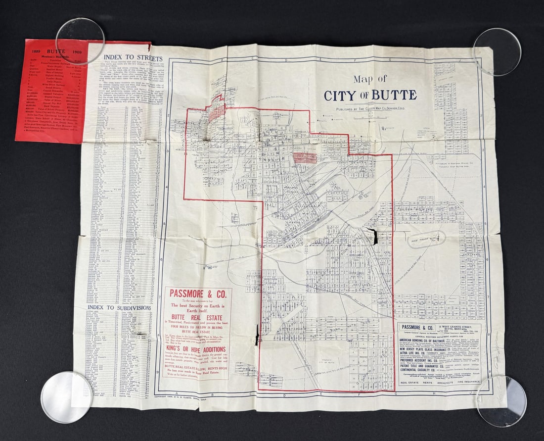 1909 Map of Butte Montana: 19" by 22 1/8".