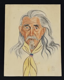 Native Pueblo Drawing of Old Cavalry Soldier