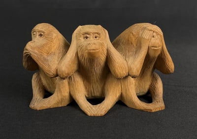 Japanese Three Wise Monkeys Wood Carving