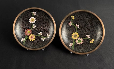 Chinese Cloisonne Trinket Dishes Plates Bowls