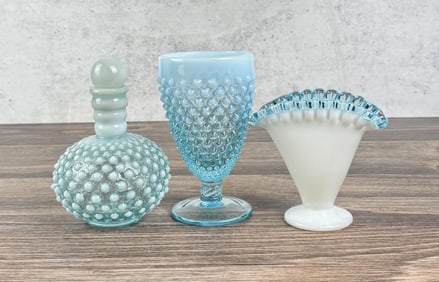 Collection of Fenton Blue Hobnail Opalescent Glass
