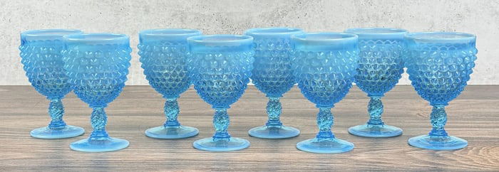 Fenton Glass Blue Opalescent Hobnail Goblets