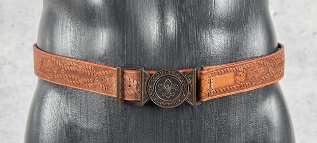 Boy Scouts of America BSA Tooled Belt and Buckle