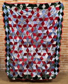 Antique Velvet Tumbling Blocks Quilt