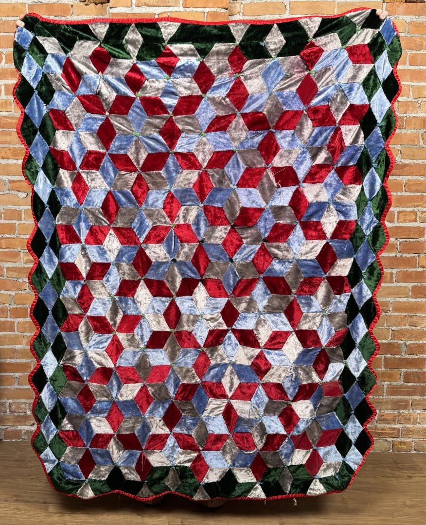 Antique Velvet Tumbling Blocks Quilt (1 of 8)