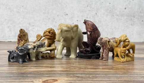 Collection Of Chinese Carved Soapstone Animals