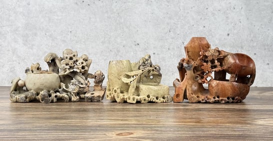 Chinese Carved Soapstone Brush Pots Washers