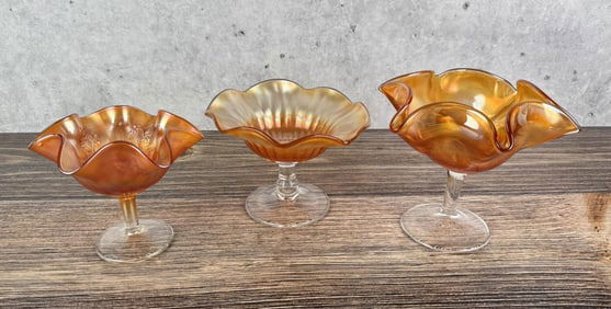 Group of Antique Marigold Carnival Glass Compotes